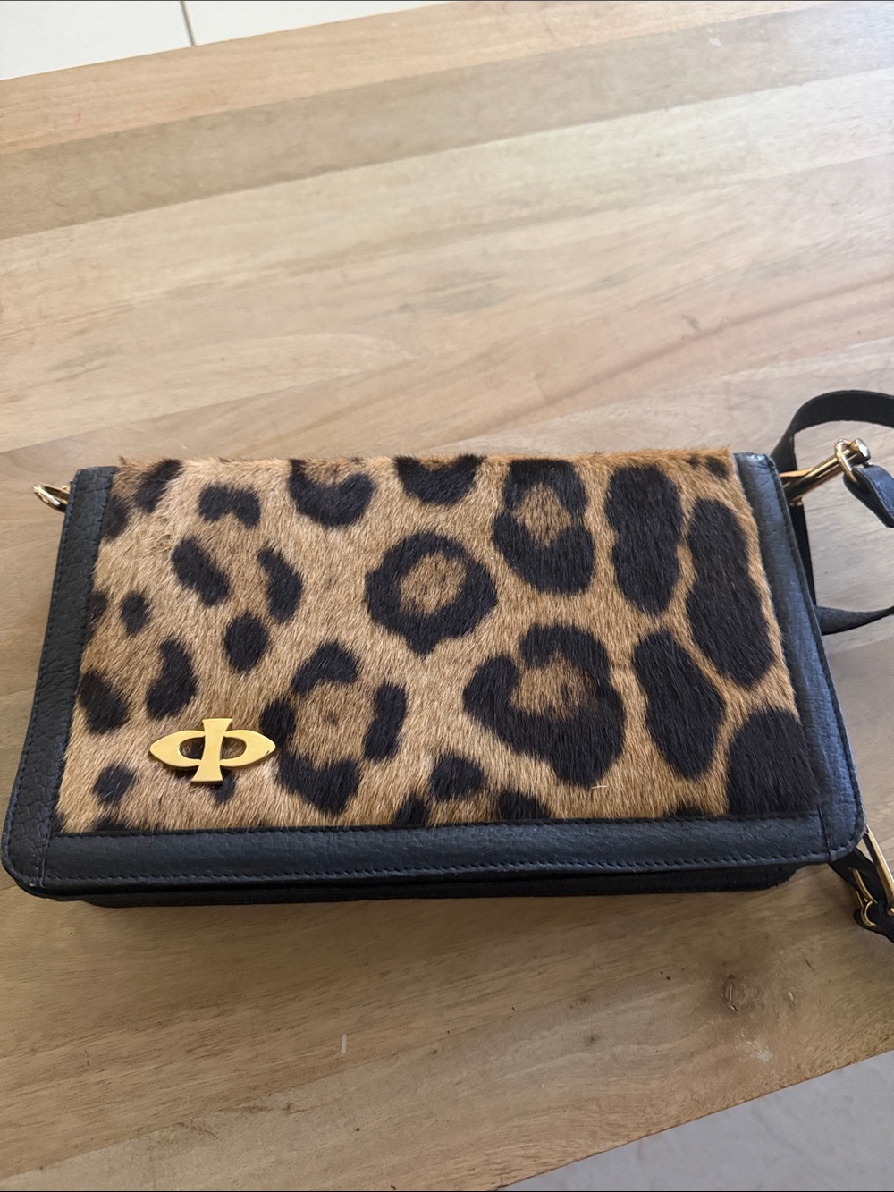 Vintage Leopard Print Crossbody Shoulder Bag - Black Trim